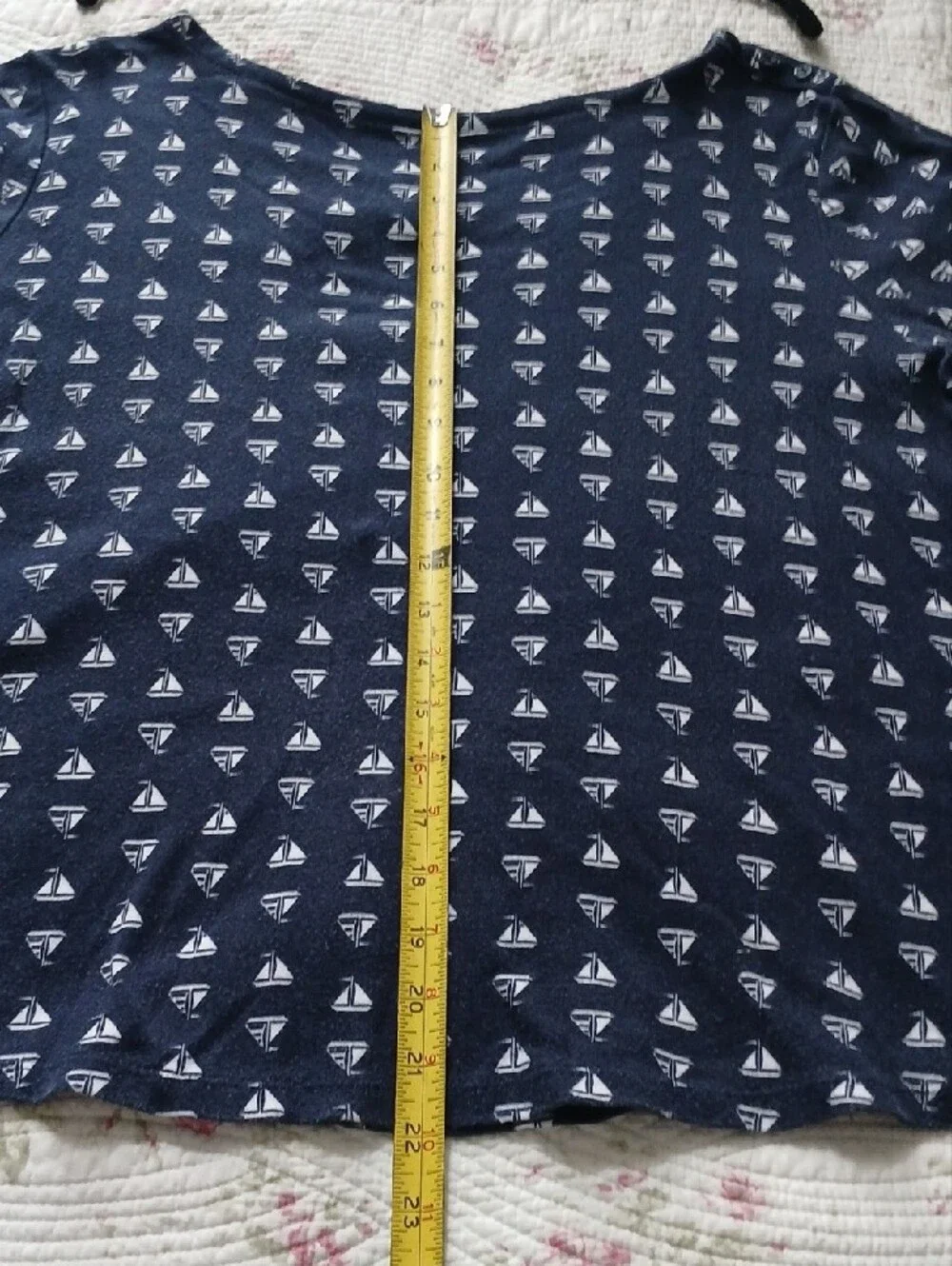 XL - Navy Long-Sleeve Tee with White Sailboat Pattern